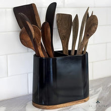 Load image into Gallery viewer, DAILY RITMO® Large Oval Utensil Holder with Bamboo Base and Divider