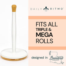 Load image into Gallery viewer, DAILY RITMO® White Resin Countertop Paper Towel Holder with Modern Bamboo Base