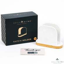 Load image into Gallery viewer, DAILY RITMO® White Standing Napkin Holder with Bamboo Bottom