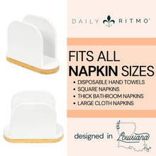 Load image into Gallery viewer, DAILY RITMO® White Standing Napkin Holder with Bamboo Bottom