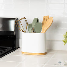 Load image into Gallery viewer, DAILY RITMO® Large Oval Utensil Holder with Bamboo Base and Divider