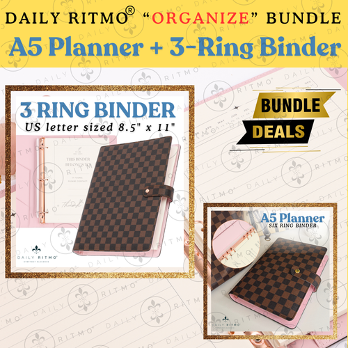 DAILY RITMO® "ORGANIZE" Bundle - Checkered A5 Planner & 3-Ring US Letter Binder Combo