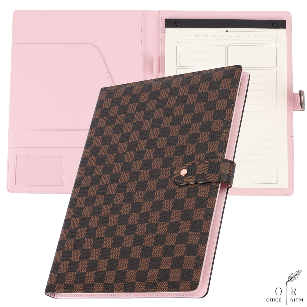 OFFICE RITM™ Checkered PU Leather Business A4 Portfolio Binder Legal Notepad Holder
