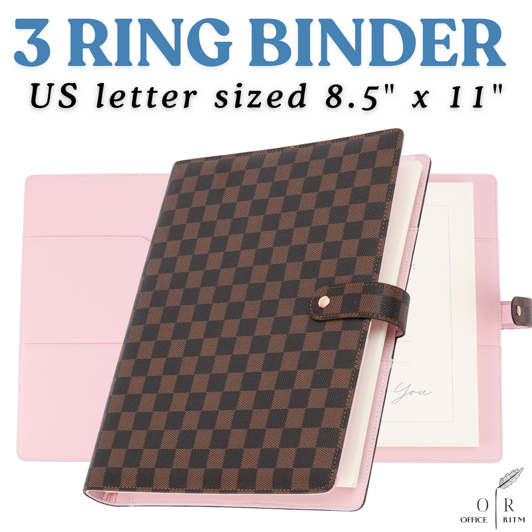 OFFICE RITM™ Letter Checkered PU Leather 1 inch Round 3 Ring Binder with 8.5 x 11 Inch Loose Leaf Note Paper