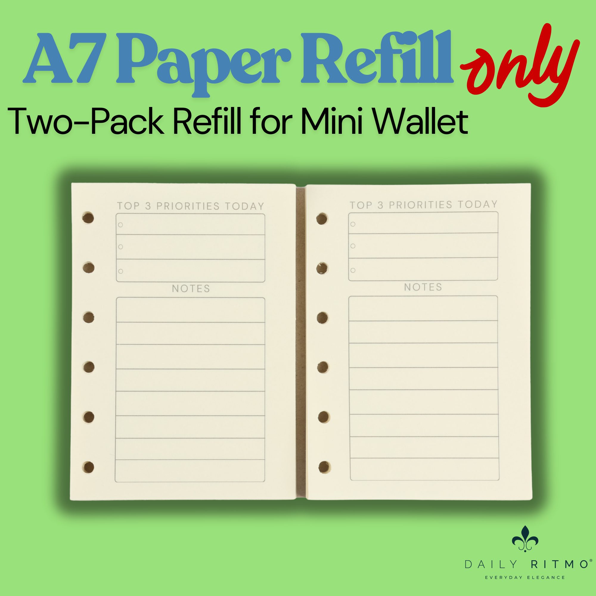 DAILY RITMO® A7 Paper Refills for Mini Binder Wallet 2-pack