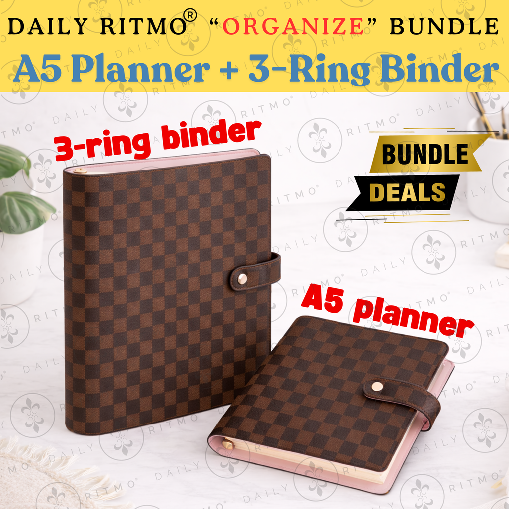DAILY RITMO® "ORGANIZE" Bundle - Checkered A5 Planner & 3-Ring US Letter Binder Combo