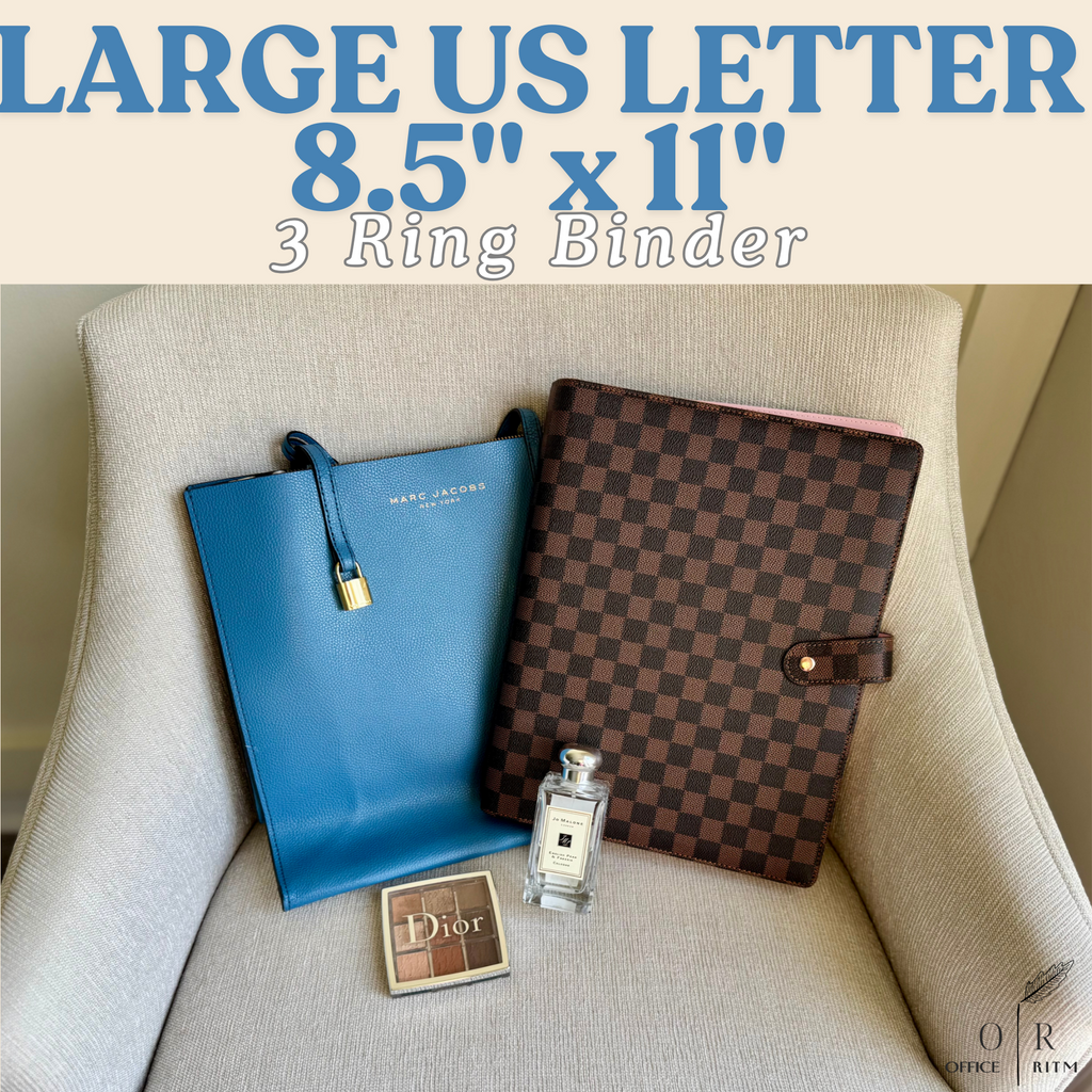 DAILY RITMO® Checkered 3 Ring Binder 1" PU Leather with 8.5 x 11 Inch Loose Leaf Note Paper