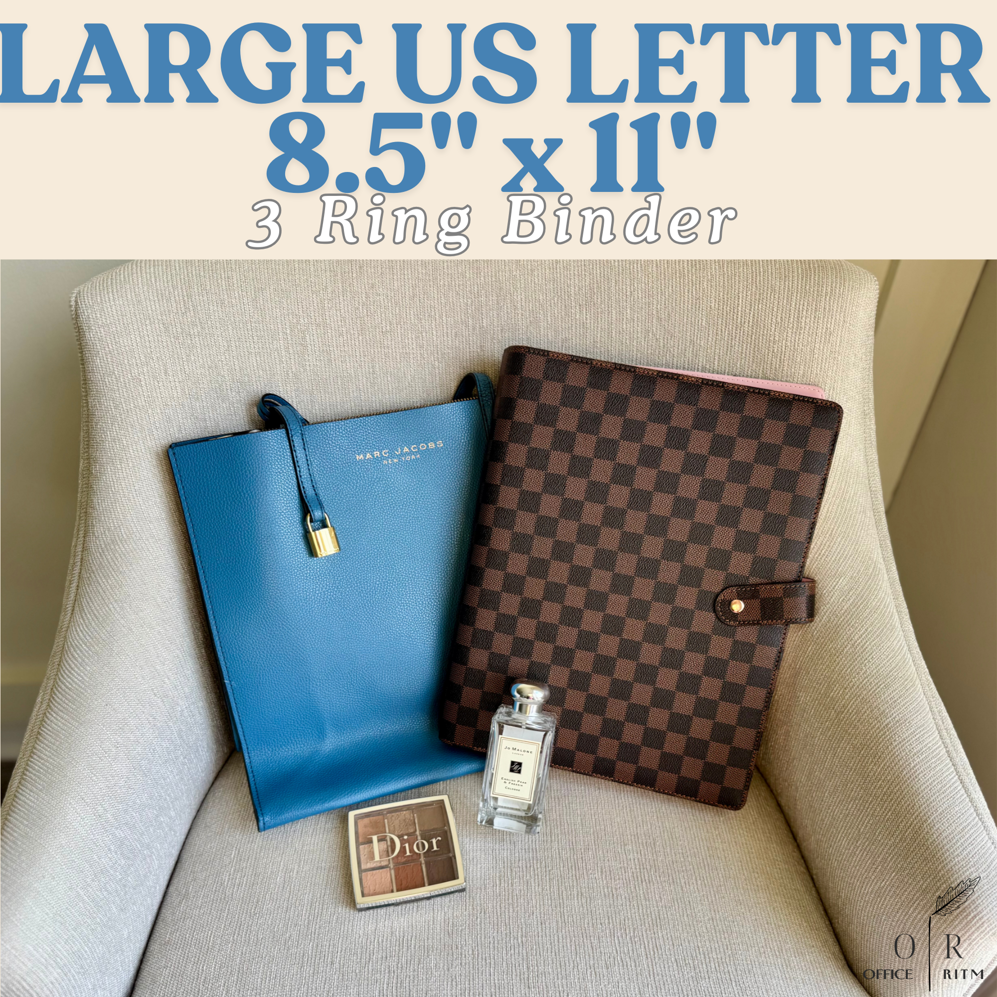 DAILY RITMO® Checkered 3 Ring Binder 1" PU Leather with 8.5 x 11 Inch Loose Leaf Note Paper