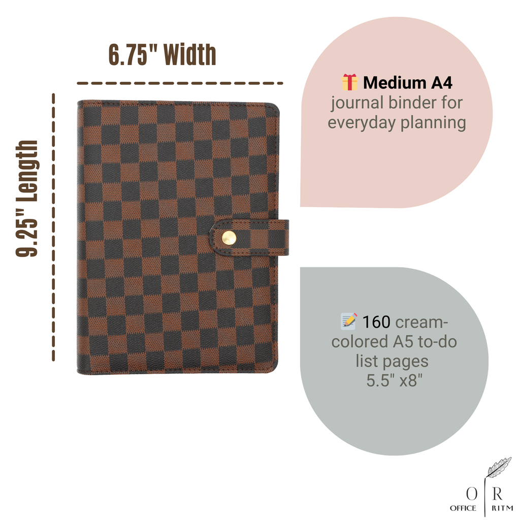 DAILY RITMO® Checkered A5 Six Ring Binder Planner Cover with 160 Pages of Daily To Do List