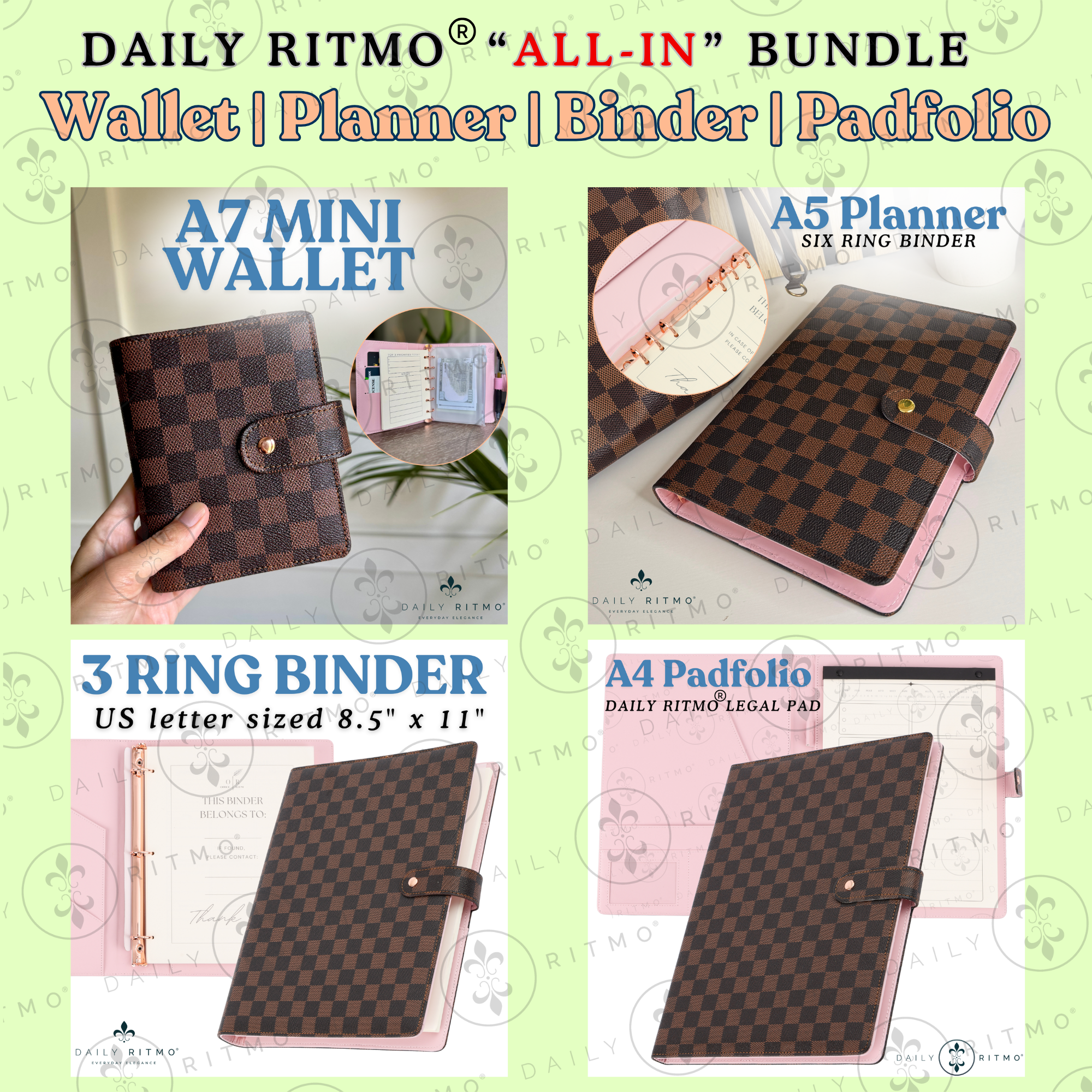 DAILY RITMO® "ALL-IN" Bundle - A7 Mini Wallet, A5 Planner, 3-Ring Binder, A4 Padfolio