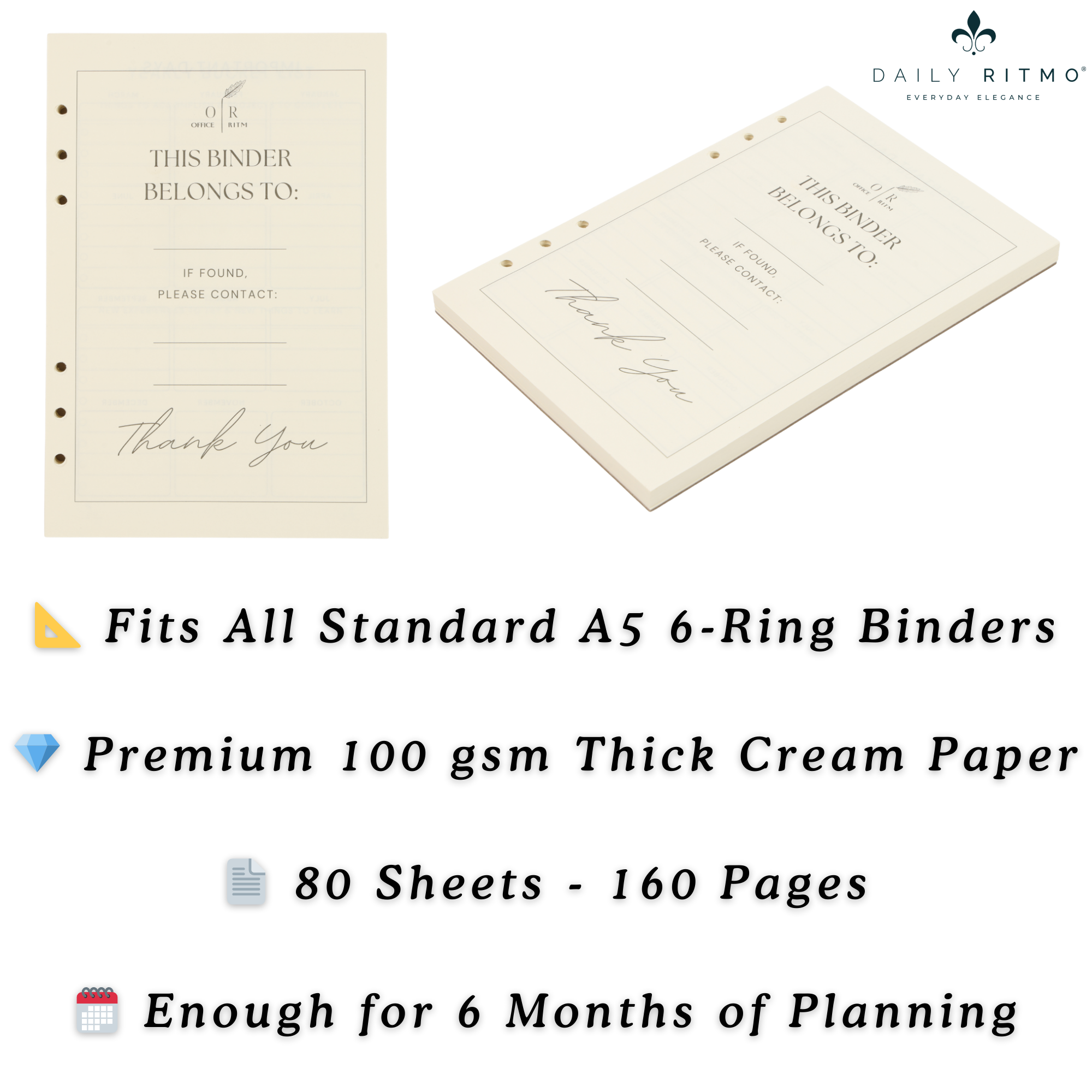 DAILY RITMO® A5 6-Ring Planner Refill Paper