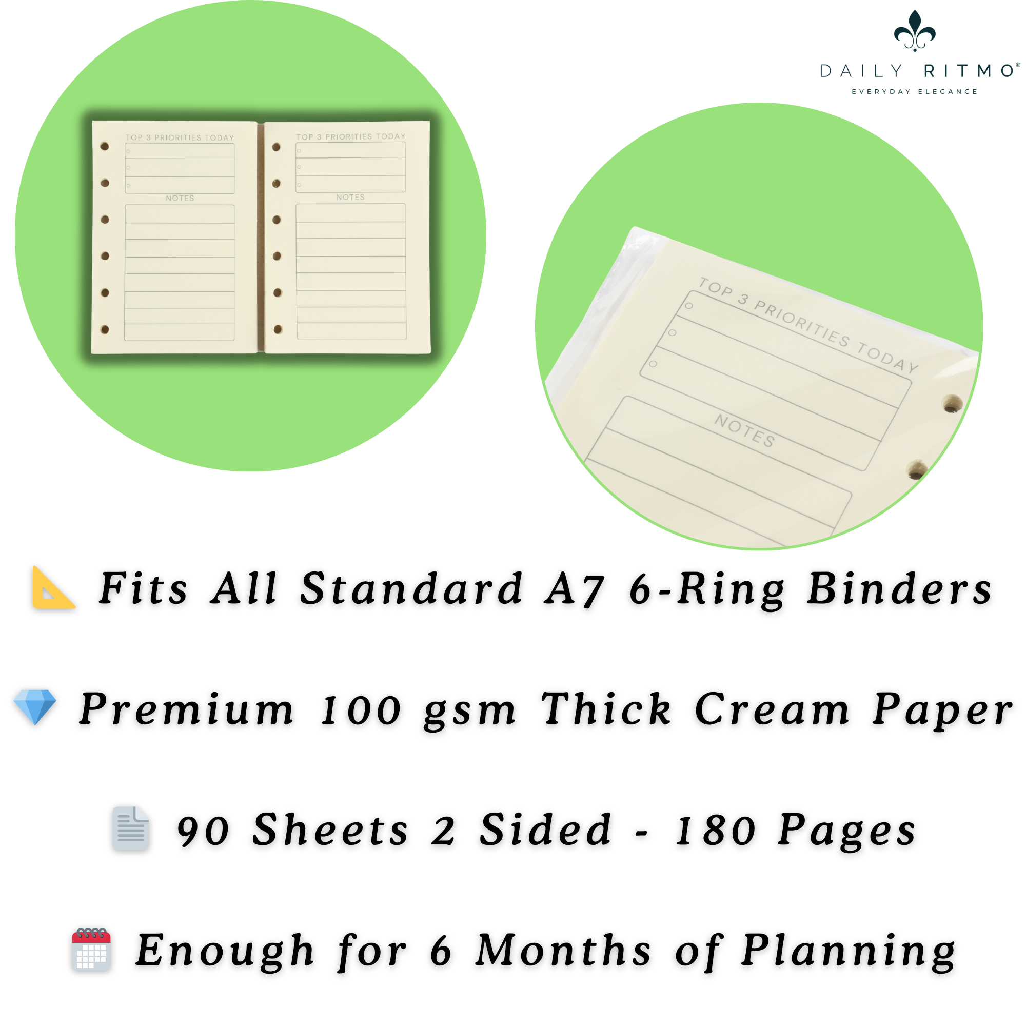 DAILY RITMO® A7 Paper Refills for Mini Binder Wallet 2-pack