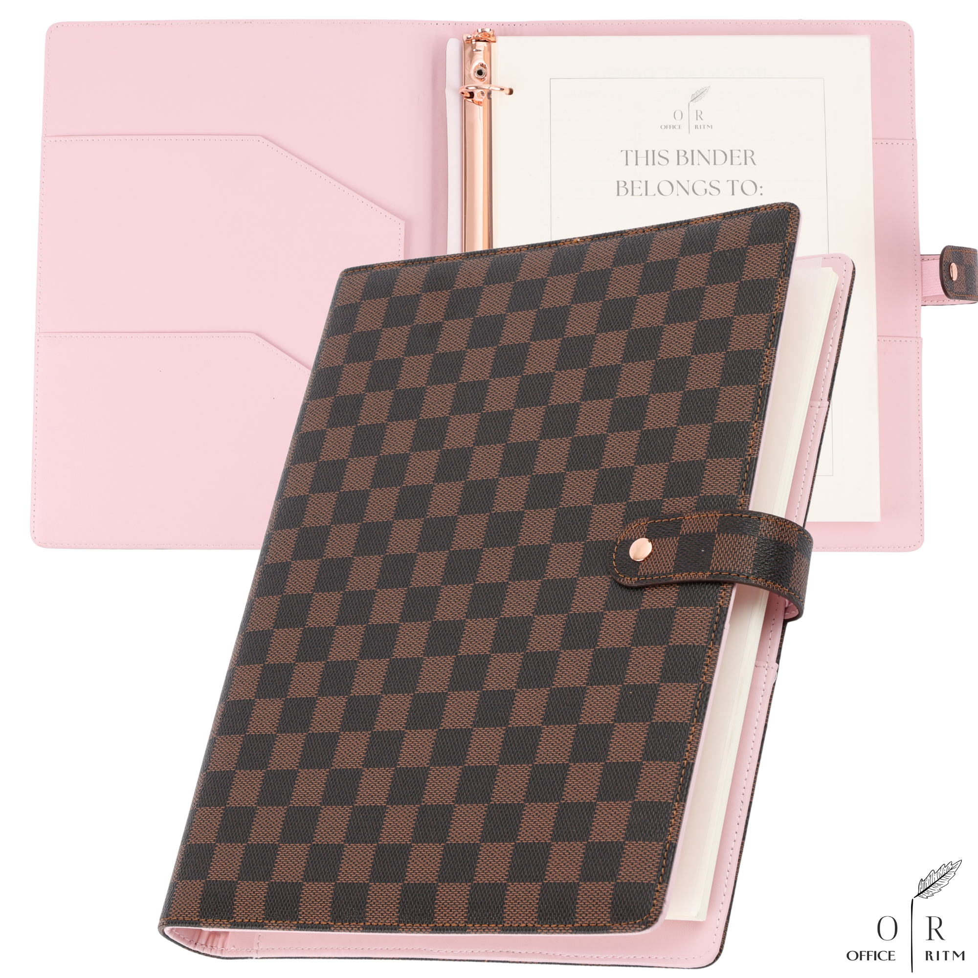 DAILY RITMO® Checkered 3 Ring Binder 1" PU Leather with 8.5 x 11 Inch Loose Leaf Note Paper
