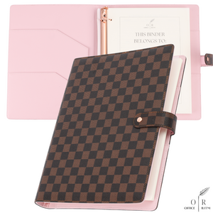 OFFICE RITM™ Letter Checkered PU Leather 1 inch Round 3 Ring Binder with 8.5 x 11 Inch Loose Leaf Note Paper