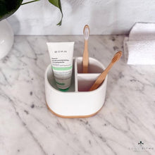 Load image into Gallery viewer, DAILY RITMO® Large Toothbrush Holder with Bamboo Base | Modern 3 Slots Compartment
