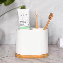 Load image into Gallery viewer, DAILY RITMO® Large Toothbrush Holder with Bamboo Base | Modern 3 Slots Compartment
