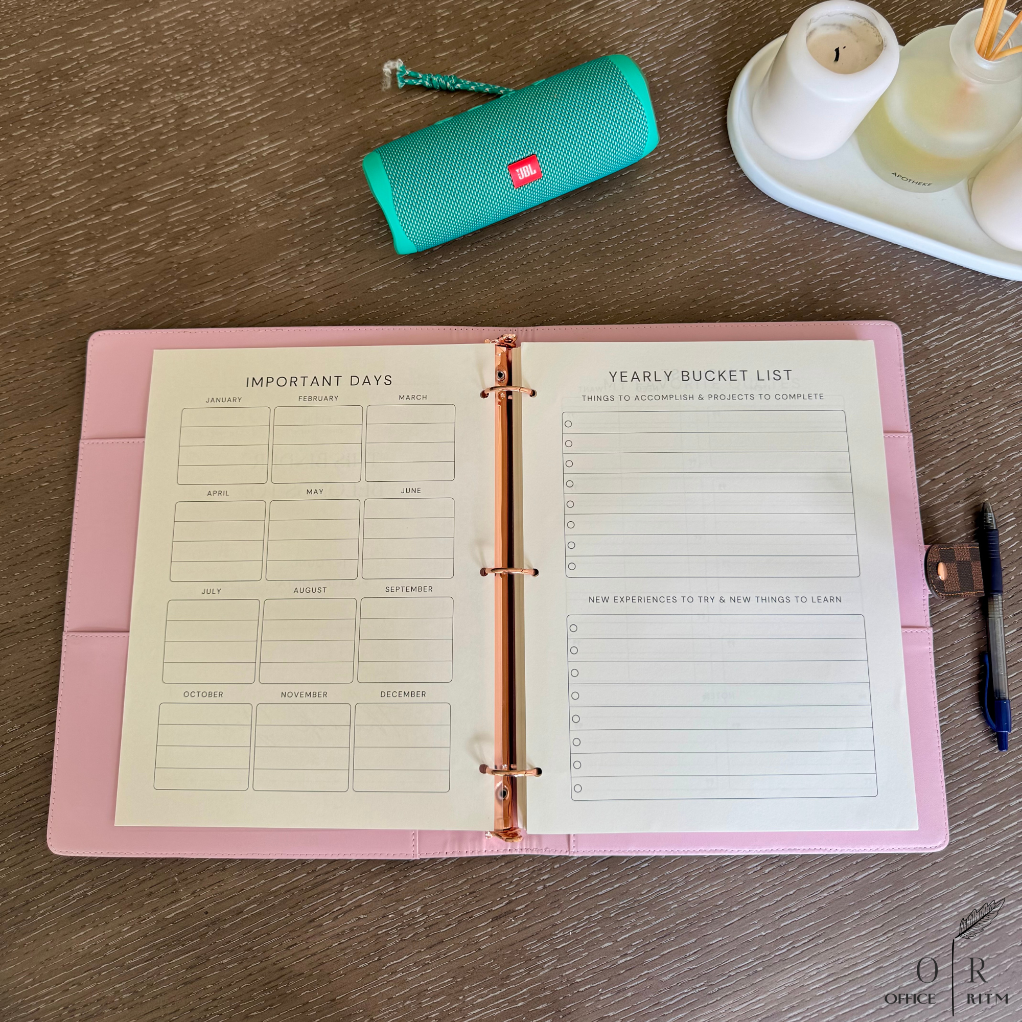 DAILY RITMO® Checkered 3 Ring Binder 1" PU Leather with 8.5 x 11 Inch Loose Leaf Note Paper