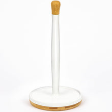 Load image into Gallery viewer, DAILY RITMO® White Resin Countertop Paper Towel Holder with Modern Bamboo Base
