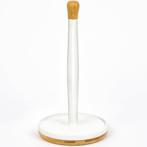 DAILY RITMO® White Resin Countertop Paper Towel Holder with Modern Bamboo Base