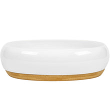 Load image into Gallery viewer, DAILY RITMO® White Resin Oval Fruit Bowl for Kitchen Counter with Bamboo Wooden Base
