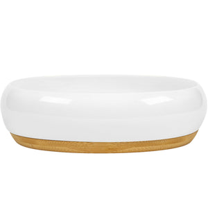 DAILY RITMO® White Resin Oval Fruit Bowl for Kitchen Counter with Bamboo Wooden Base