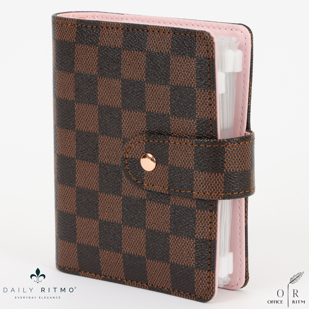 DAILY RITMO® Checkered A7 Mini Binder Wallet with Money Stuffing Zip Envelopes