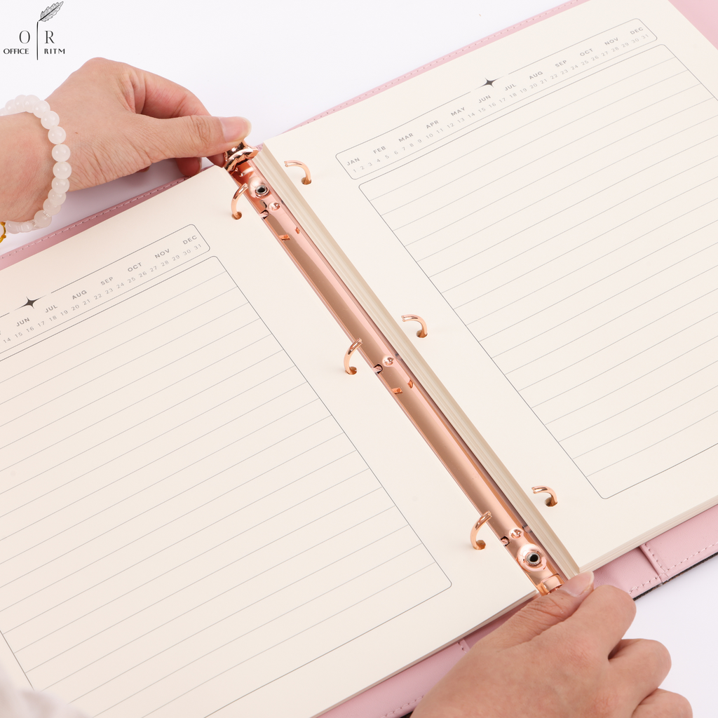 DAILY RITMO® Checkered 3 Ring Binder 1" PU Leather with 8.5 x 11 Inch Loose Leaf Note Paper