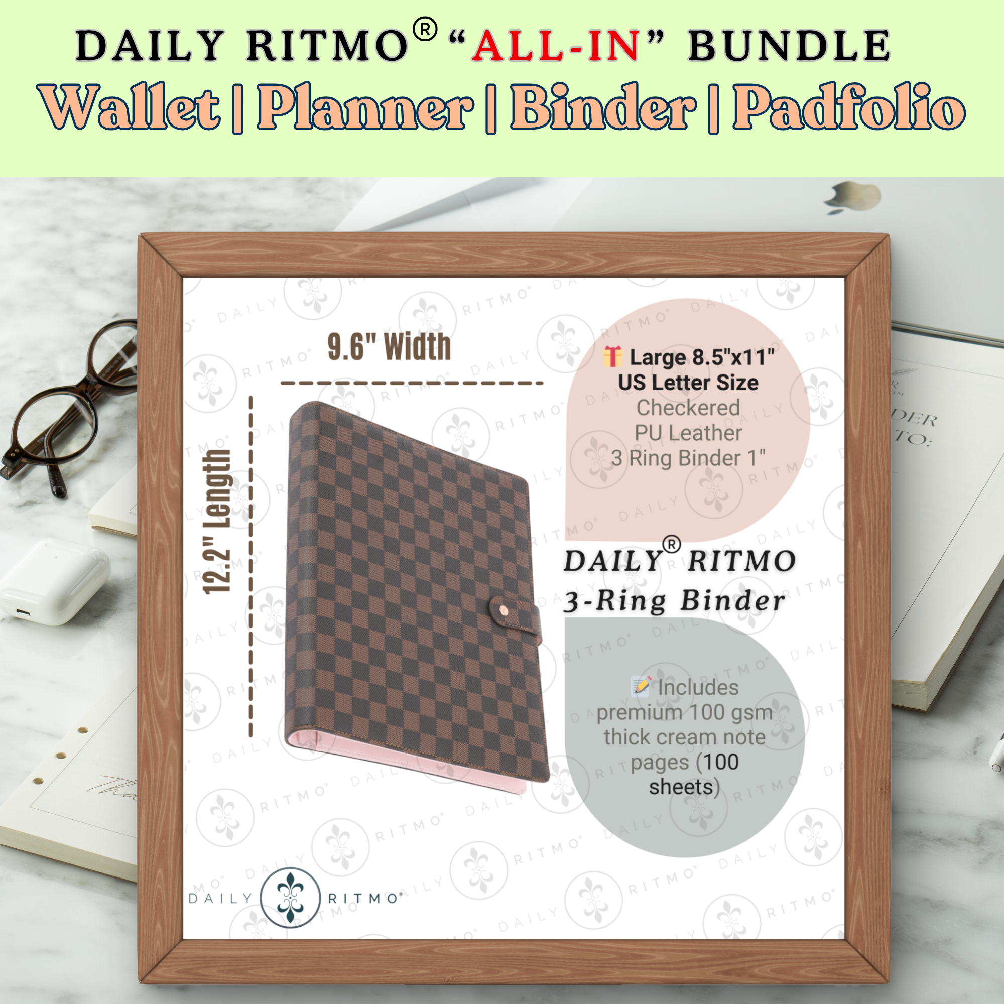DAILY RITMO® "ALL-IN" Bundle - A7 Mini Wallet, A5 Planner, 3-Ring Binder, A4 Padfolio
