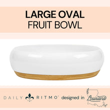 Load image into Gallery viewer, DAILY RITMO® White Resin Oval Fruit Bowl for Kitchen Counter with Bamboo Wooden Base
