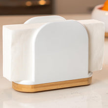 Load image into Gallery viewer, DAILY RITMO® White Standing Napkin Holder with Bamboo Bottom
