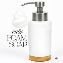 Load image into Gallery viewer, DAILY RITMO® Foaming Soap Dispenser | White Ceramic-Like Resin with Bamboo Base
