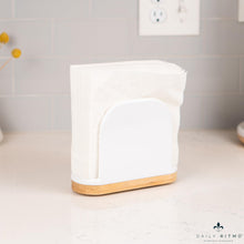 Load image into Gallery viewer, DAILY RITMO® White Standing Napkin Holder with Bamboo Bottom
