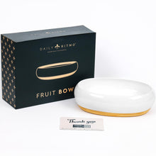 Load image into Gallery viewer, DAILY RITMO® White Resin Oval Fruit Bowl for Kitchen Counter with Bamboo Wooden Base

