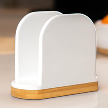 Load image into Gallery viewer, DAILY RITMO® White Standing Napkin Holder with Bamboo Bottom
