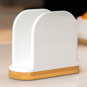 DAILY RITMO® White Standing Napkin Holder with Bamboo Bottom