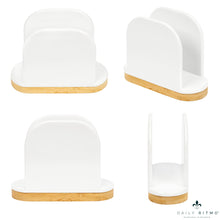 Load image into Gallery viewer, DAILY RITMO® White Standing Napkin Holder with Bamboo Bottom

