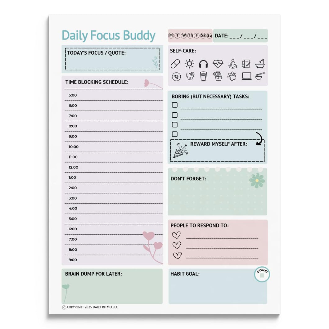 DAILY RITMO® Large ADHD To Do List Notepad for Women Daily Focus Buddy | 8.5x11