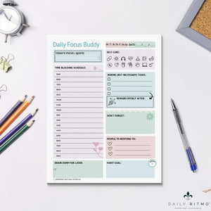 DAILY RITMO® Large ADHD To Do List Notepad for Women Daily Focus Buddy | 8.5x11" 50 Sheet US Letter Size | Made in USA (Copy)