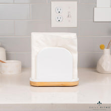 Load image into Gallery viewer, DAILY RITMO® White Standing Napkin Holder with Bamboo Bottom
