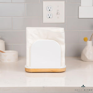 DAILY RITMO® White Standing Napkin Holder with Bamboo Bottom