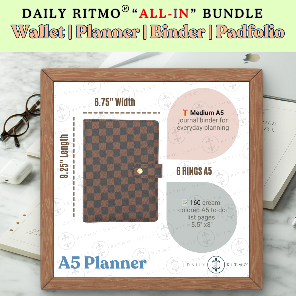 DAILY RITMO® "ALL-IN" Bundle - A7 Mini Wallet, A5 Planner, 3-Ring Binder, A4 Padfolio