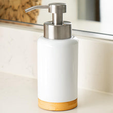 Load image into Gallery viewer, DAILY RITMO® Foaming Soap Dispenser | White Ceramic-Like Resin with Bamboo Base
