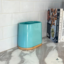 Load image into Gallery viewer, DAILY RITMO® Large Oval Utensil Holder with Bamboo Base and Divider
