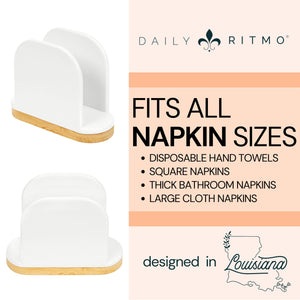 DAILY RITMO® White Standing Napkin Holder with Bamboo Bottom