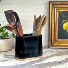 Load image into Gallery viewer, DAILY RITMO® Large Oval Utensil Holder with Bamboo Base and Divider
