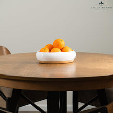 Load image into Gallery viewer, DAILY RITMO® White Resin Oval Fruit Bowl for Kitchen Counter with Bamboo Wooden Base
