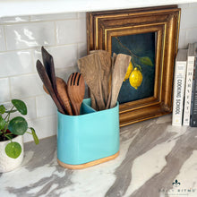 Load image into Gallery viewer, DAILY RITMO® Large Oval Utensil Holder with Bamboo Base and Divider
