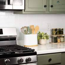 Load image into Gallery viewer, DAILY RITMO® Large Oval Utensil Holder with Bamboo Base and Divider
