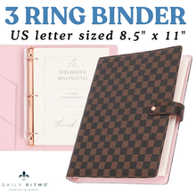 Load image into Gallery viewer, DAILY RITMO™ Letter Checkered PU Leather 1 inch Round 3 Ring Binder with 8.5 x 11 Inch Loose Leaf Note Paper
