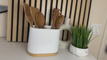 Load and play video in Gallery viewer, DAILY RITMO® Large Oval Utensil Holder with Bamboo Base and Divider
